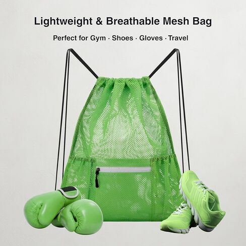 Mesh Drawstring Gym Bag – Large Breathable Sports Backpack Sack for Boxing Gloves, Shoes, Workout Gear, Lightweight Training & Travel Storage(Green) in Saudi Arabia