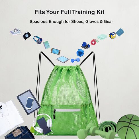 Mesh Drawstring Gym Bag – Large Breathable Sports Backpack Sack for Boxing Gloves, Shoes, Workout Gear, Lightweight Training & Travel Storage(Green) in Saudi Arabia
