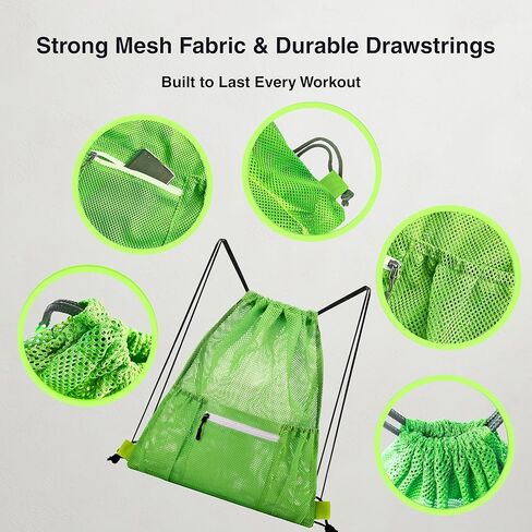 Mesh Drawstring Gym Bag – Large Breathable Sports Backpack Sack for Boxing Gloves, Shoes, Workout Gear, Lightweight Training & Travel Storage(Green) in Saudi Arabia