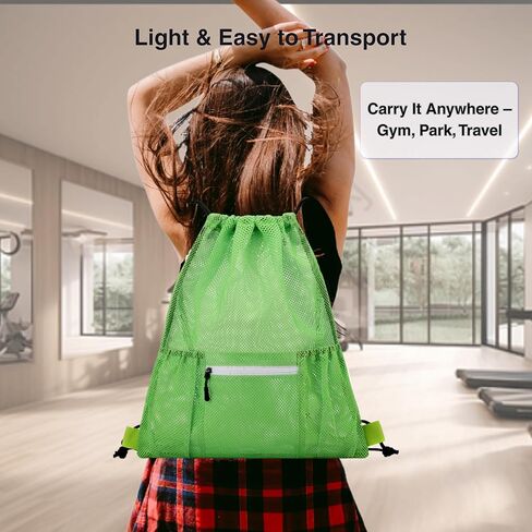 Mesh Drawstring Gym Bag – Large Breathable Sports Backpack Sack for Boxing Gloves, Shoes, Workout Gear, Lightweight Training & Travel Storage(Green) in Saudi Arabia
