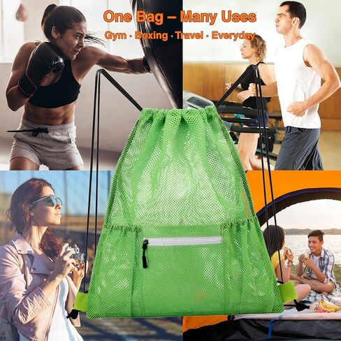 Mesh Drawstring Gym Bag – Large Breathable Sports Backpack Sack for Boxing Gloves, Shoes, Workout Gear, Lightweight Training & Travel Storage(Green) in Saudi Arabia