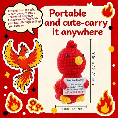 Haraketlt Cute Phoenix Gifts for Women, Handmade Crochet Phoenix with Inspirational Message, Emotional Support Animals Gift for Men Coworkers, Graduation, Friendship, Christmas Stocking Stuffers in Saudi Arabia