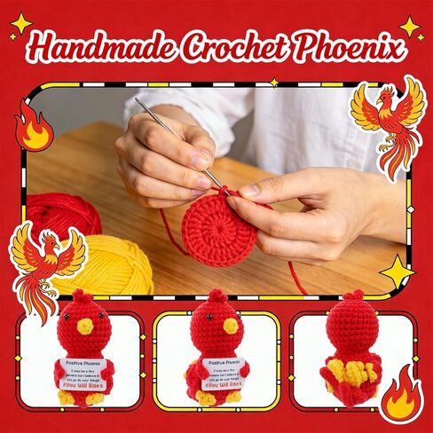 Haraketlt Cute Phoenix Gifts for Women, Handmade Crochet Phoenix with Inspirational Message, Emotional Support Animals Gift for Men Coworkers, Graduation, Friendship, Christmas Stocking Stuffers in Saudi Arabia