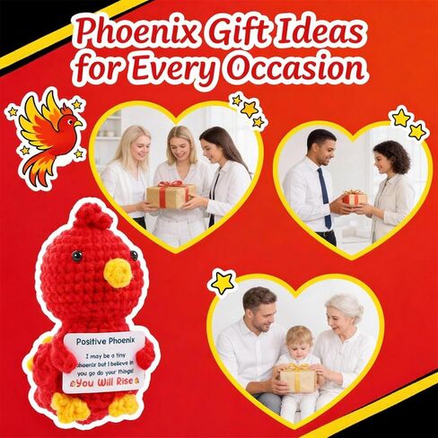 Haraketlt Cute Phoenix Gifts for Women, Handmade Crochet Phoenix with Inspirational Message, Emotional Support Animals Gift for Men Coworkers, Graduation, Friendship, Christmas Stocking Stuffers in Saudi Arabia