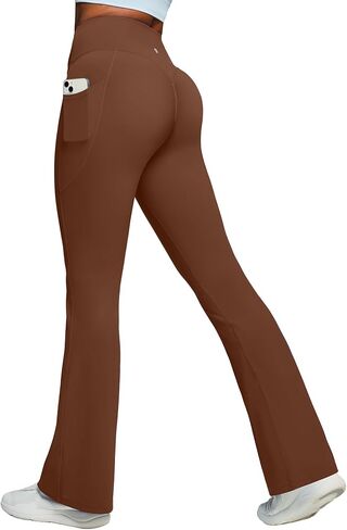Heathyoga Mini Flare Leggings for Women Tummy Control Scrunch Butt Leggings with Pockets for Women No Front Seam Yoga Pants in Saudi Arabia