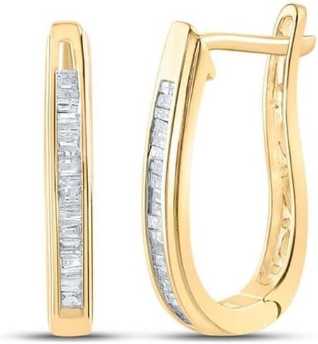 10kt Yellow Gold Womens Baguette Diamond Oblong Hoop Earrings 1/4 Cttw in Saudi Arabia
