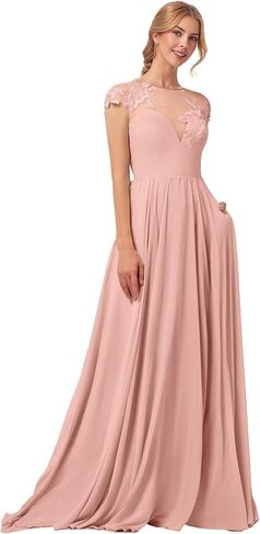 Long Mother of Bride Dresses Flowy Lace Formal Dresses for Wedding Guest Chiffon A Line Prom Dresses with Pockets in Saudi Arabia