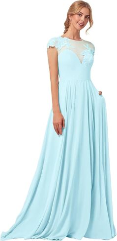 Long Mother of Bride Dresses Flowy Lace Formal Dresses for Wedding Guest Chiffon A Line Prom Dresses with Pockets in Saudi Arabia