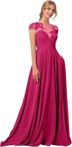 Long Mother of Bride Dresses Flowy Lace Formal Dresses for Wedding Guest Chiffon A Line Prom Dresses with Pockets in Saudi Arabia