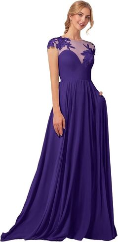 Long Mother of Bride Dresses Flowy Lace Formal Dresses for Wedding Guest Chiffon A Line Prom Dresses with Pockets in Saudi Arabia