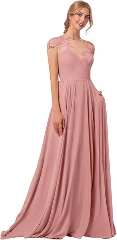 Long Mother of Bride Dresses Flowy Lace Formal Dresses for Wedding Guest Chiffon A Line Prom Dresses with Pockets in Saudi Arabia
