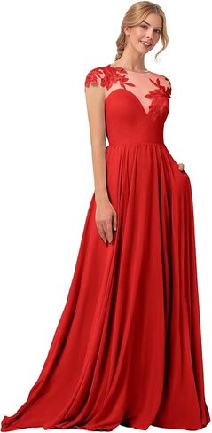Long Mother of Bride Dresses Flowy Lace Formal Dresses for Wedding Guest Chiffon A Line Prom Dresses with Pockets in Saudi Arabia