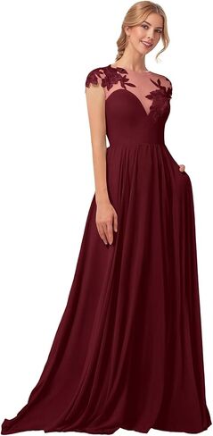 Long Mother of Bride Dresses Flowy Lace Formal Dresses for Wedding Guest Chiffon A Line Prom Dresses with Pockets in Saudi Arabia