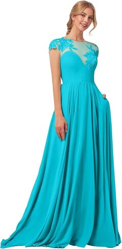 فساتين طويلة لأم العروس، فساتين رسمية من الدانتيل المتدفق لضيف حفل الزفاف، فساتين شيفون على شكل حرف A للحفلات الراقصة مع جيوب in Kuwait