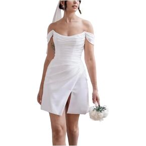 فساتين زفاف قصيرة مكشوفة الكتف للعروس من الساتان مشد بسيط وبسيط لحفلات العودة للوطن in Kuwait