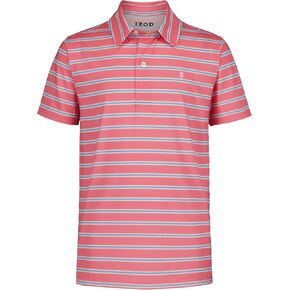 IZOD Boys' Performance Golf Grid Short Sleeve Stretch Collared Polo Shirt, White in Kuwait