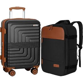 مجموعة حقائب حمل رومسوي 21 بوصة، مجموعة حقائب حمل قابلة للتوسيع مع حقيبة ظهر، مجموعة حقائب حمل من PC+ABS مع سحاب YKK وعجلات دوارة باللون الأسود in Kuwait