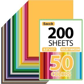 200 ورقة بطاقات ملونة مقاس 8.5 بوصة × 11 بوصة، 50 لونًا متنوعًا من ورق البناء للحرف اليدوية وصناعة البطاقات وسجل القصاصات والطباعة واللوازم المدرسية للأطفال وديكورات الحفلات (180 جم/65 رطل) in Kuwait