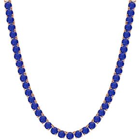 30.48 Ctw - 57.15 Ctw Round Cut Blue Sapphire 14K Gold Plated .925 Silver 4mm Tennis Necklace 16" Inch -30" Inch For Men's & Women's in Saudi Arabia