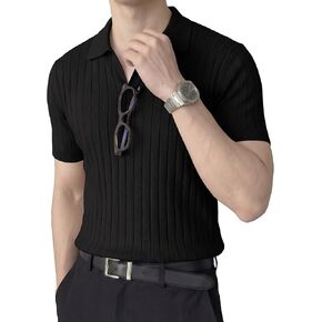 JMIERR Men's Short Sleeve Knit Polo Shirts Ribbed Texture Johnny Collar Sweater for Casual Summer Wear in Kuwait