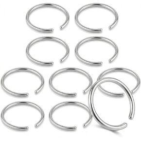 10 عبوات من حلقات الأنف المزيفة، حلقات حاجز من الفولاذ المقاوم للصدأ، حلقة أنف بدون ثقب وحلقة شفاه صناعية للرجال والنساء، سمك 0.03 سم، القطر الداخلي 0.4 سم in Kuwait