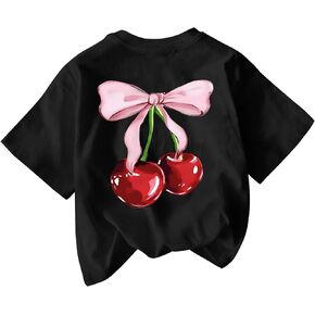 Cute Shirts for Girls Cherry Bow Shirt Kids Graphic Tees Preppy Summer T-Shirt Aesthetic Clothes Trendy Tops in Kuwait