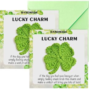 St. Patrick's Day Gifts,Irish Gifts with Card and Envelope, Lucky Charm, Handmade Finished Cute Crocheted Irish Four Leaf Clover Pocket Hug Token, Small Lucky Gift in Kuwait