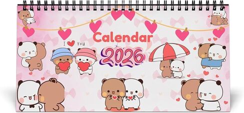 التقويم 2026 - مخطط حائط شهري لطيف لشخصية الباندا والدب للأزواج، ديكور غرفة جمالية من قرطاسية Kawaii، هدية رومانسية للسنة الجديدة له أو لها أو لصديقها أو صديقتها in Kuwait