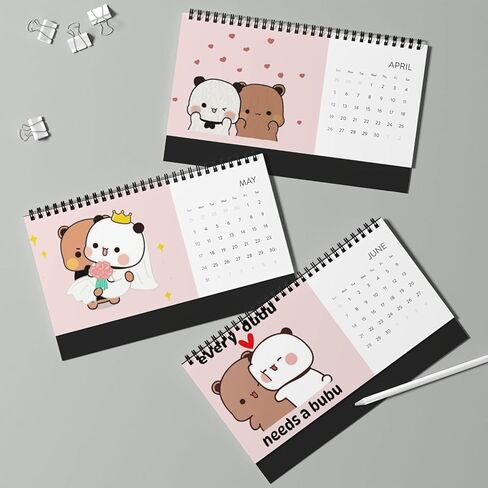 التقويم 2026 - مخطط حائط شهري لطيف لشخصية الباندا والدب للأزواج، ديكور غرفة جمالية من قرطاسية Kawaii، هدية رومانسية للسنة الجديدة له أو لها أو لصديقها أو صديقتها in Kuwait