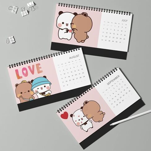 التقويم 2026 - مخطط حائط شهري لطيف لشخصية الباندا والدب للأزواج، ديكور غرفة جمالية من قرطاسية Kawaii، هدية رومانسية للسنة الجديدة له أو لها أو لصديقها أو صديقتها in Kuwait