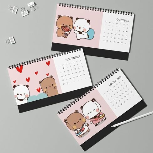 التقويم 2026 - مخطط حائط شهري لطيف لشخصية الباندا والدب للأزواج، ديكور غرفة جمالية من قرطاسية Kawaii، هدية رومانسية للسنة الجديدة له أو لها أو لصديقها أو صديقتها in Kuwait