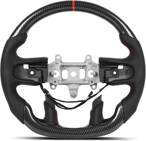 Piano Black Steering Wheel for Dodge Ram 1500 2500 3500 2013-2018, & 1500 Classic 2019-2024, Gloss Flat Bottom Perforated Leather, Stealth Black Stitching No Stripe, Non-Heated in Kuwait