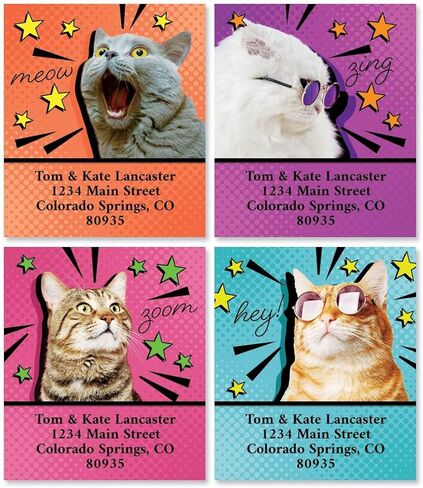 ملصقات عنوان الإرجاع المخصصة من Retro Cat - مجموعة مكونة من 144 قطعة (4 تصميمات)، ذاتية اللصق، ملصقات كبيرة مسطحة مختارة، من Colourful Images in Saudi Arabia