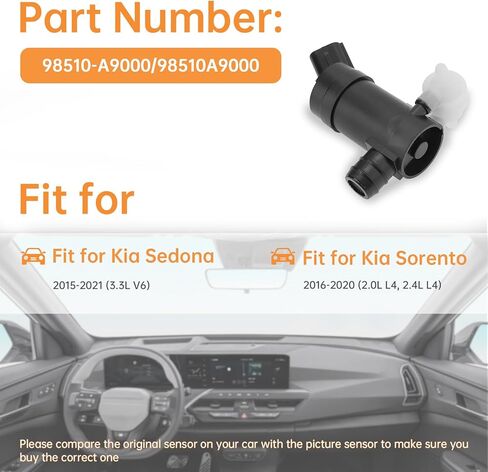 98510-A9000 Windshield Washer Pump Compatible with Kia Sedona 2015-2021 3.3L V6 & Kia Sorento 2016-2020 2.0L 2.4L - Direct Replacement OEM 78413-34000 with Rubber Grommet in Kuwait