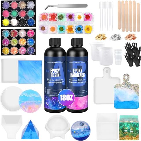 Epoxy Resin Kit for Beginners, Resin Kit with Resin Molds, 18OZ Resin Epoxy Kit wiht Dried Flowers, Resin Measuring Cups and Resin Supplies in Kuwait