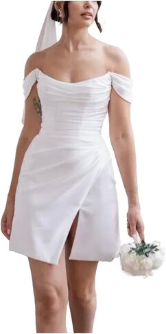 فساتين زفاف قصيرة مكشوفة الكتف للعروس من الساتان مشد بسيط وبسيط لحفلات العودة للوطن in Kuwait