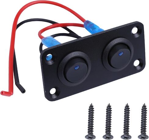 Hovom 1 Gang Rocker Switch Panel، DC 12V / 24V 10A مقاوم للماء للسيارات 3 دبوس تشغيل / إيقاف مفتاح الروك، مفاتيح تبديل مستديرة مع ضوء LED أزرق لسيارة شاحنة قارب يخت مقطورة العربة البحرية RV (عصابة واحدة) in Saudi Arabia