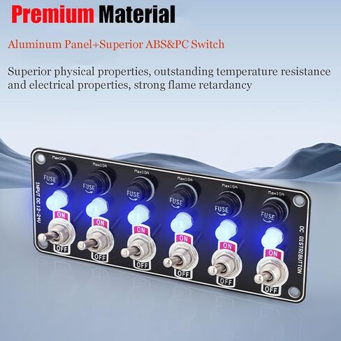 لوحة مفاتيح تبديل 6-Gang - مع مصهر 10 أمبير ومصباح مؤشر، مقاوم للماء والغبار، للسيارات والشاحنات والقوارب والمركبات الترفيهية 12 فولت/24 فولت in Kuwait