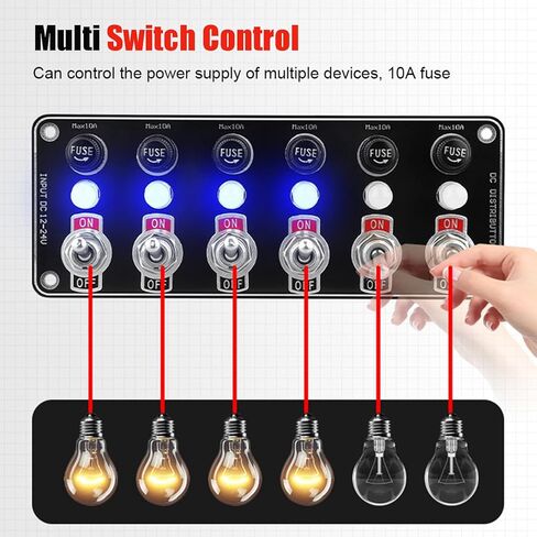لوحة مفاتيح تبديل 6-Gang - مع مصهر 10 أمبير ومصباح مؤشر، مقاوم للماء والغبار، للسيارات والشاحنات والقوارب والمركبات الترفيهية 12 فولت/24 فولت in Kuwait