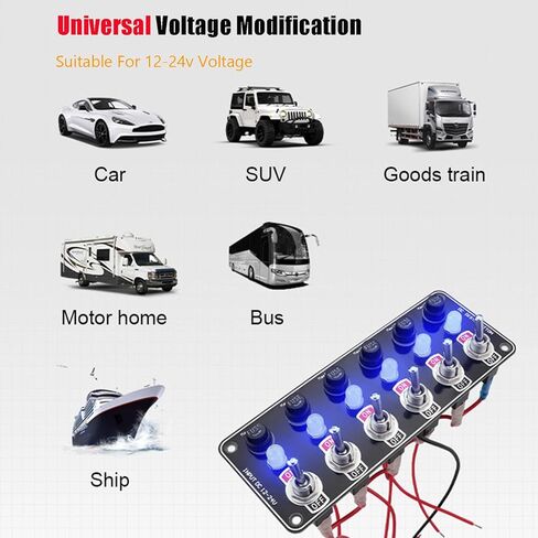 لوحة مفاتيح تبديل 6-Gang - مع مصهر 10 أمبير ومصباح مؤشر، مقاوم للماء والغبار، للسيارات والشاحنات والقوارب والمركبات الترفيهية 12 فولت/24 فولت in Kuwait