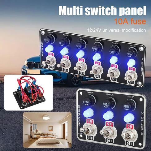 لوحة مفاتيح تبديل 6-Gang - مع مصهر 10 أمبير ومصباح مؤشر، مقاوم للماء والغبار، للسيارات والشاحنات والقوارب والمركبات الترفيهية 12 فولت/24 فولت in Kuwait