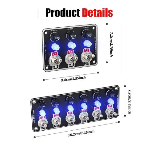 لوحة مفاتيح تبديل 6-Gang - مع مصهر 10 أمبير ومصباح مؤشر، مقاوم للماء والغبار، للسيارات والشاحنات والقوارب والمركبات الترفيهية 12 فولت/24 فولت in Kuwait