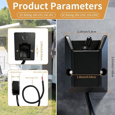 Wired Toggle Switch 12V 30A SPST 2 Pin Waterproof Marine Toggle Switch Panel with 2FT Pre-Wired Heavy Duty ON/Off Latching Rocker Switch for Marine, RV, Car,Boat Electrical Systems,Truck in Kuwait