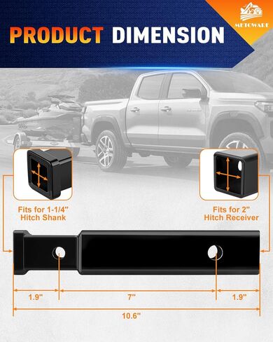 METOWARE Trailer Hitch Receiver Adapter Reducer 2 to 1-1/4 Inch Hitch Adapter, 7 Inch Extension Length with 1/2-Inch Diameter Pin and Clip with 5/8-Inch Adapter, 3,500 lbs GTW in Saudi Arabia