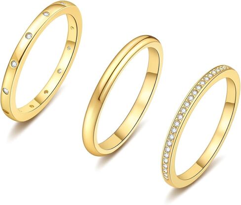 خواتم ذهبية قابلة للتكديس للنساء لا تشوه، مجموعة خواتم زركونيا مكعبة مطلية بالذهب عيار 14 قيراط، مجموعة من خواتم الفرقة المميزة، خواتم الخطبة الوعدية، مقاس 6 7 8 9 10 in Kuwait