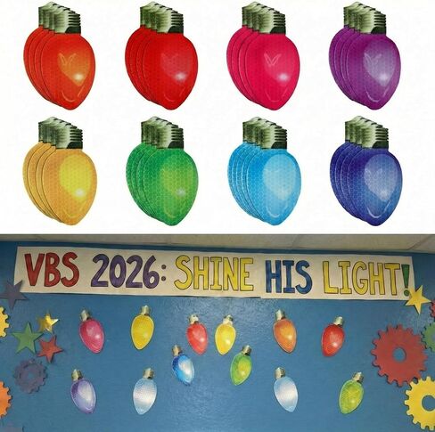 24 Pack VBS Reflective Light Bulb Magnets Sticker Decorations 4 x 2 Inches 2026 Light Themed VBS Cut-Outs Decoration for Stage Wall Door Bulletin Board Window and Night Displays in Kuwait