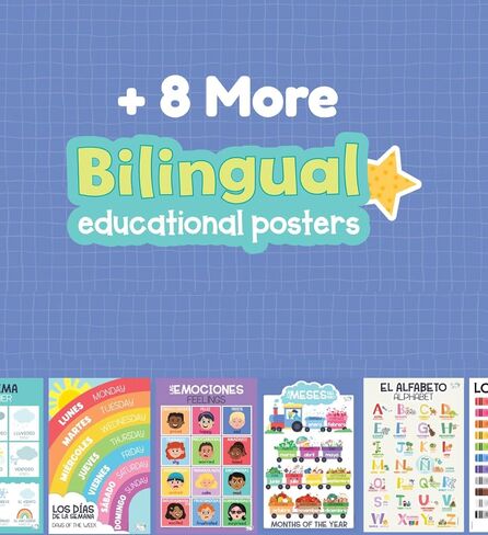 Bilingual Educational Posters for Kids – 12 Spanish & English Classroom Wall Charts – Alphabet Numbers Shapes Colors Feelings Weather Months Days – 11x17 Durable Learning Posters for Preschool in Saudi Arabia