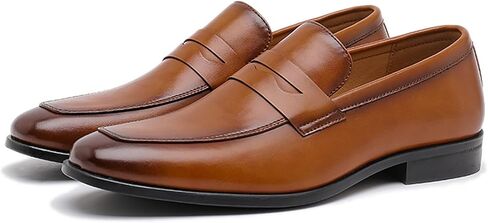 حذاء Penny Loafer للرجال بكعب منخفض وكعب منخفض ومريح من الجلد الكلاسيكي، حذاء رسمي للعمل مع نعل داخلي صديق لتقويم العظام، حذاء مدبب أنيق من الأمام وكعب مكتنز لحفلات الزفاف والعمل in Kuwait