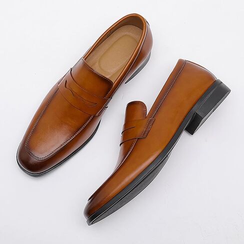 Penny Loafer for Men's Cap Toe Low Heel Comfort Classic Leather Dress Business Formal Shoes with Orthotic-Friendly Insole Fashion Pointed Toe Chunky Heel Wedding Work Tuxedo Shoes in Saudi Arabia