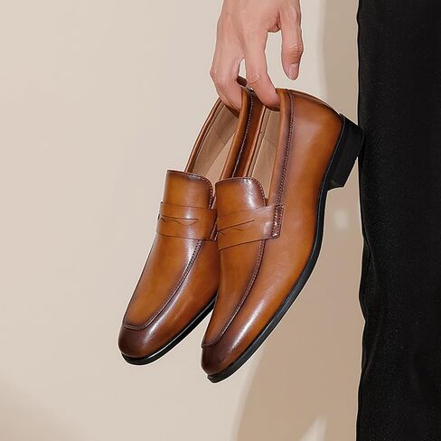 Penny Loafer for Men's Cap Toe Low Heel Comfort Classic Leather Dress Business Formal Shoes with Orthotic-Friendly Insole Fashion Pointed Toe Chunky Heel Wedding Work Tuxedo Shoes in Saudi Arabia